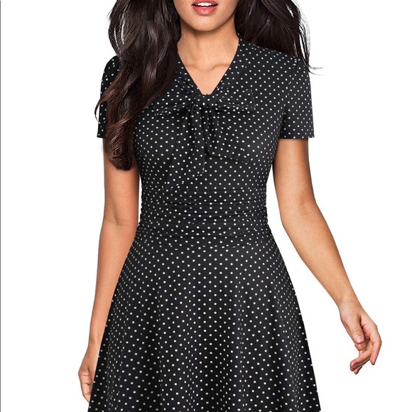 Vintage Fit and Flare Black & White Polka Dot Dress - Picture 2 of 7